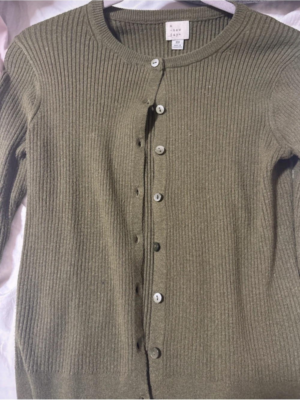 a new day Olive Green Ribbed Button-Front Cardigan